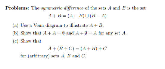 Solved Problems: The Symmetric Difference Of The Sets A And | Chegg.com