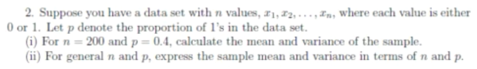Solved 2. Suppose you have a data set with n values, 81, 82, | Chegg.com
