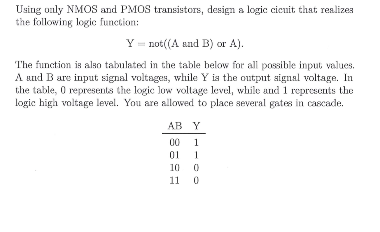 Solved Using only NMOS and PMOS transistors, design a logic | Chegg.com
