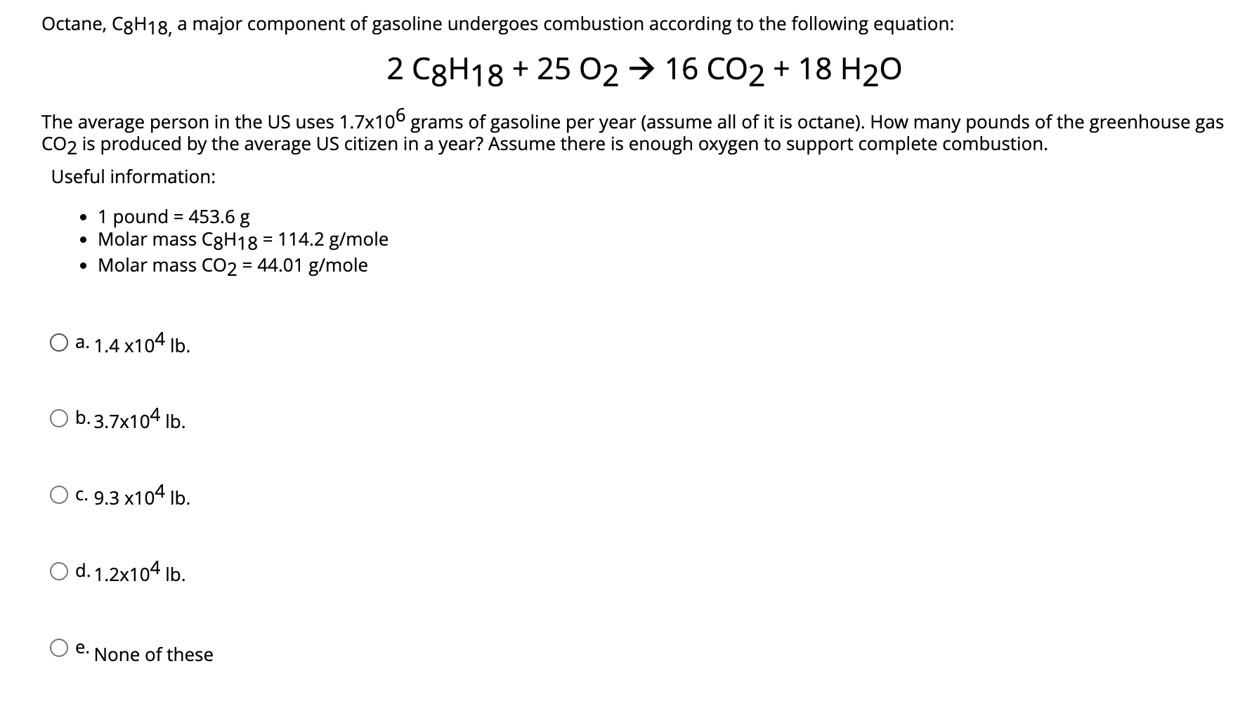 Solved Octane, C8H18, A Major Component Of Gasoline | Chegg.com