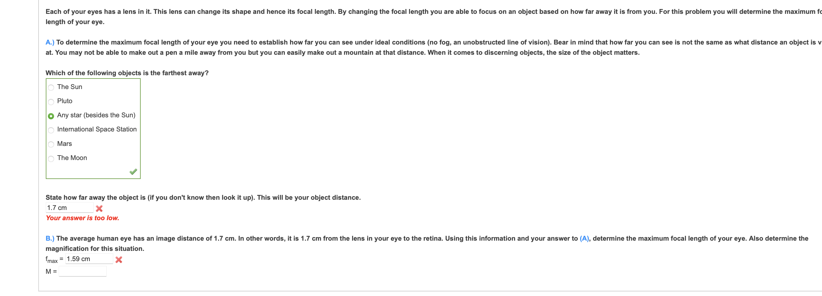 Solved A.) Determine the object distance \& the image | Chegg.com