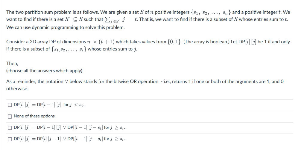 Solved The two partition sum problem is as follows. We are | Chegg.com