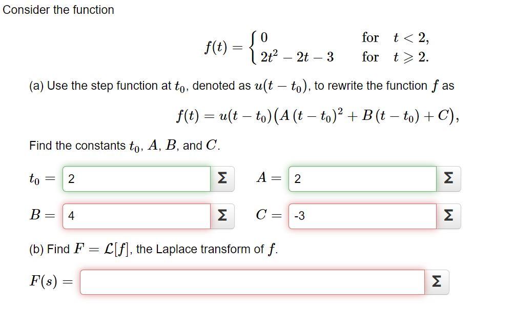 Solved Consider the function f(t) = { 2 - 2 - 3 - - for t