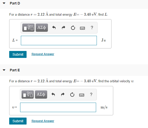 Solved Part D For A Distance R 2 12 A And Total Energ Chegg Com