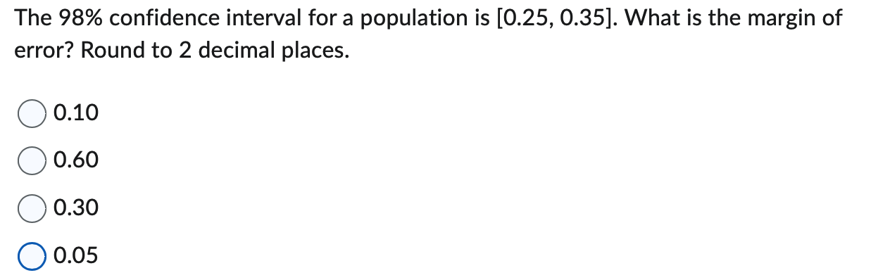 Solved The 98% confidence interval for a population is | Chegg.com
