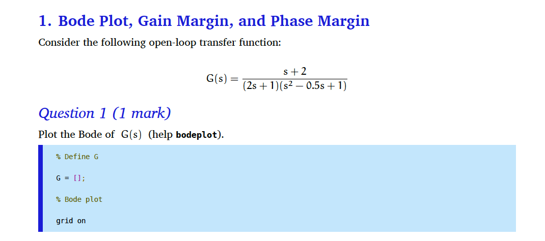 Visualization of the gain and phase margins, GM P M , and the