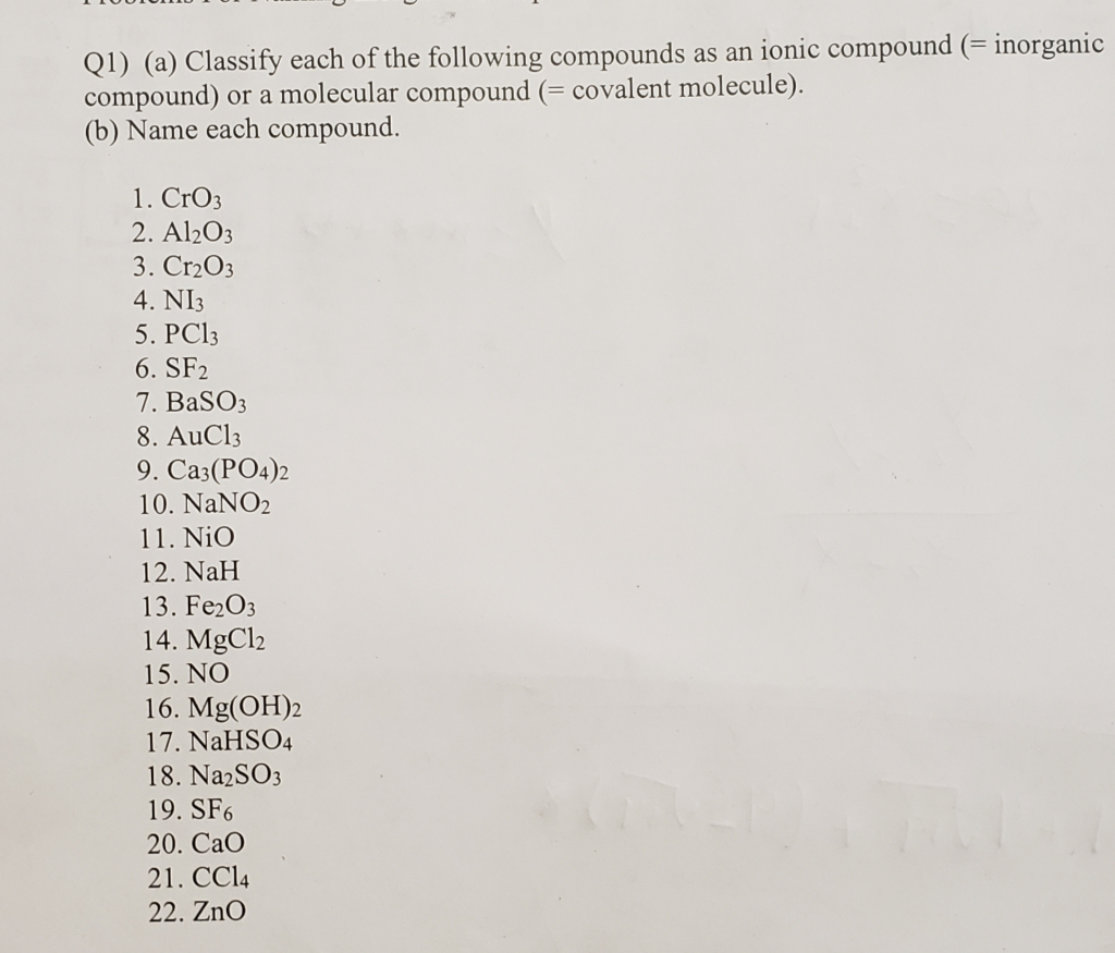 Solved Q1) (a) Classify Each Of The Following Compounds A