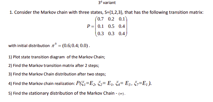 Solved The transition probability matrix of the Markov chain | Chegg.com