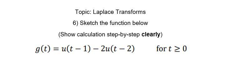 Solved Topic: Laplace Transforms 6) Sketch the function | Chegg.com