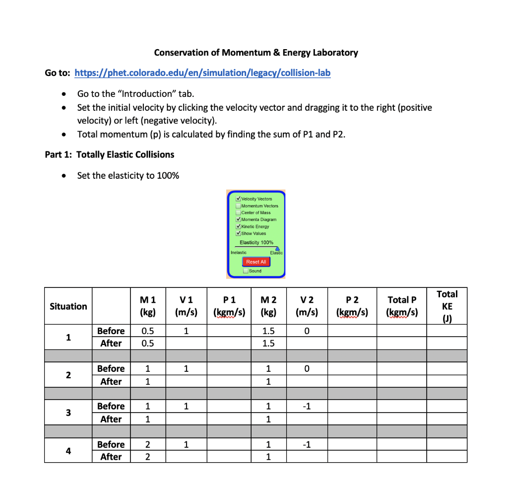 Solved Conservation Of Momentum & Energy Laboratory Go To: | Chegg.com