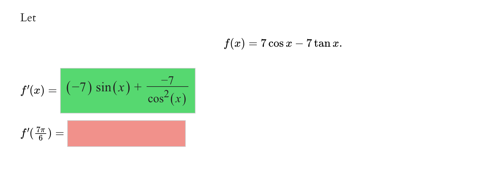 f x )= 2 cos 2x 8x 7