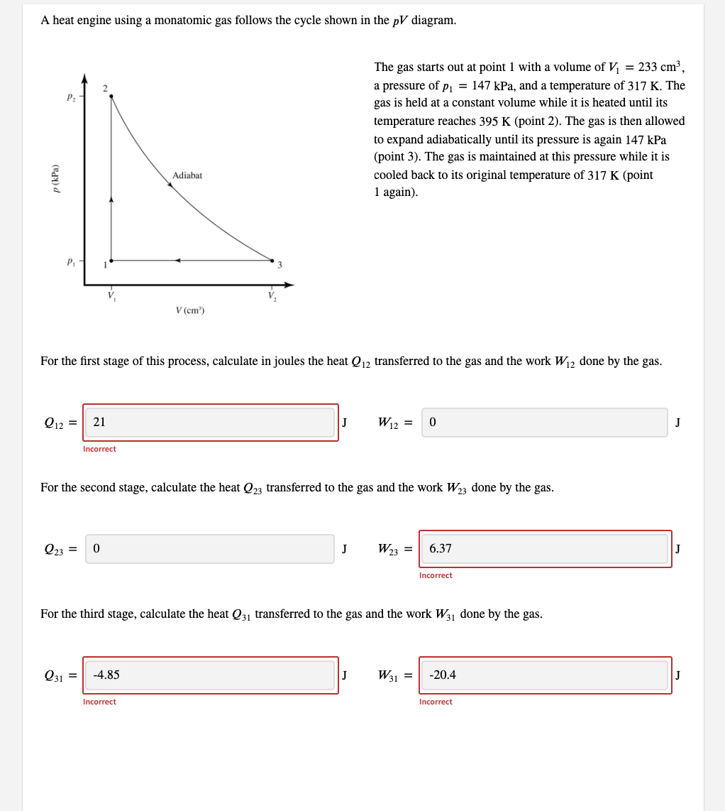 Solved A heat engine using a monatomic gas follows the cycle | Chegg.com