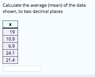Solved Calculate the average (mean) of the data shown, to | Chegg.com