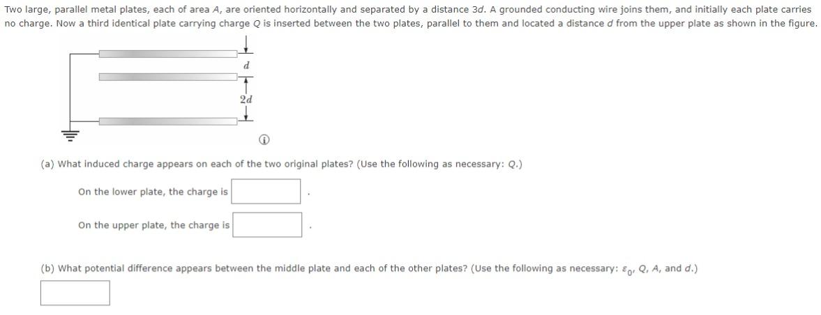 Solved Two large, parallel metal plates, each of area A, are | Chegg.com