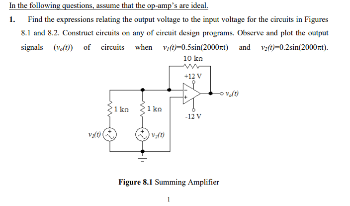 Solved In the following questions, assume that the op-amp's | Chegg.com