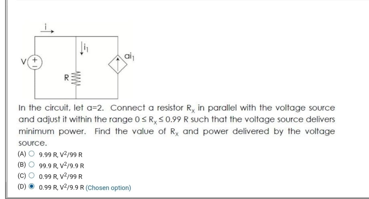 Solved I Ai, In The Circuit, Let A=2. Connect A Resistor Rx 