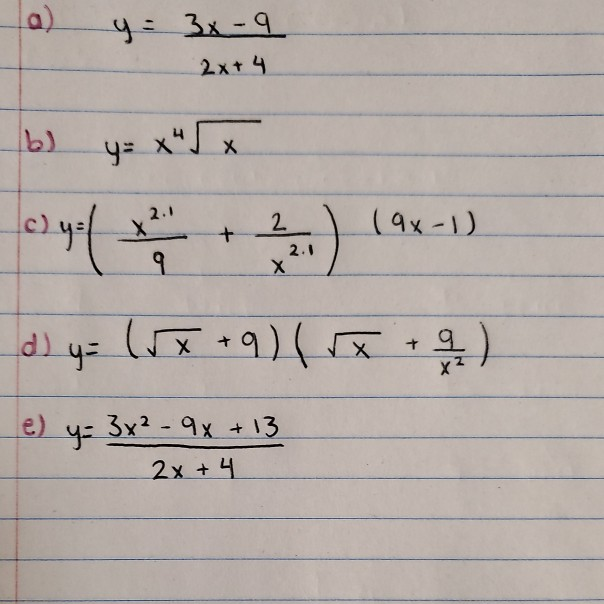 Solved 2x 4 A Y 3x 9 B Y X D Y 9 X 2 Chegg Com