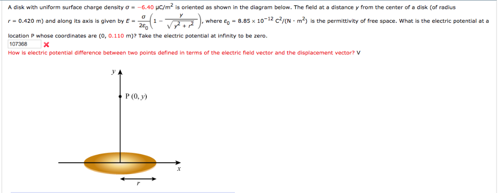 Solved A disk with uniform surface charge density σ =-6.40 | Chegg.com