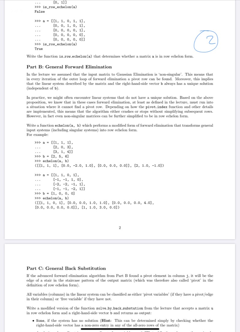 Solved Task 1: Gaussian Elimination for Singular Matrices | Chegg.com