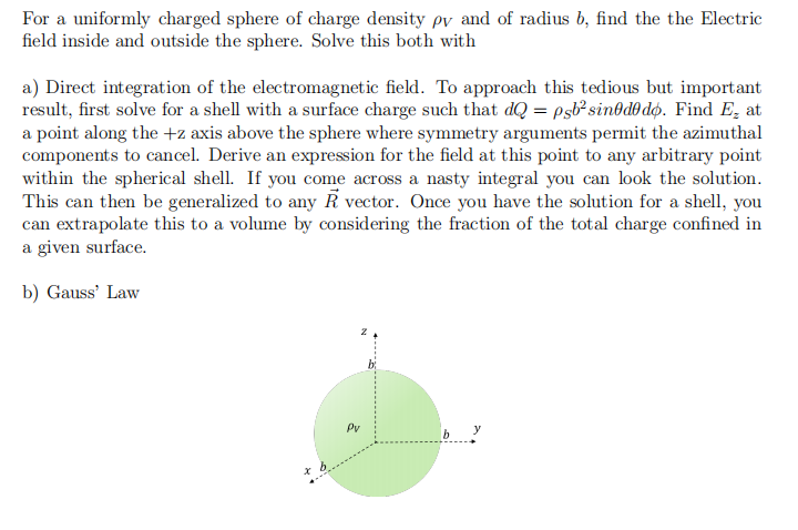 Solved For a uniformly charged sphere of charge density pv | Chegg.com
