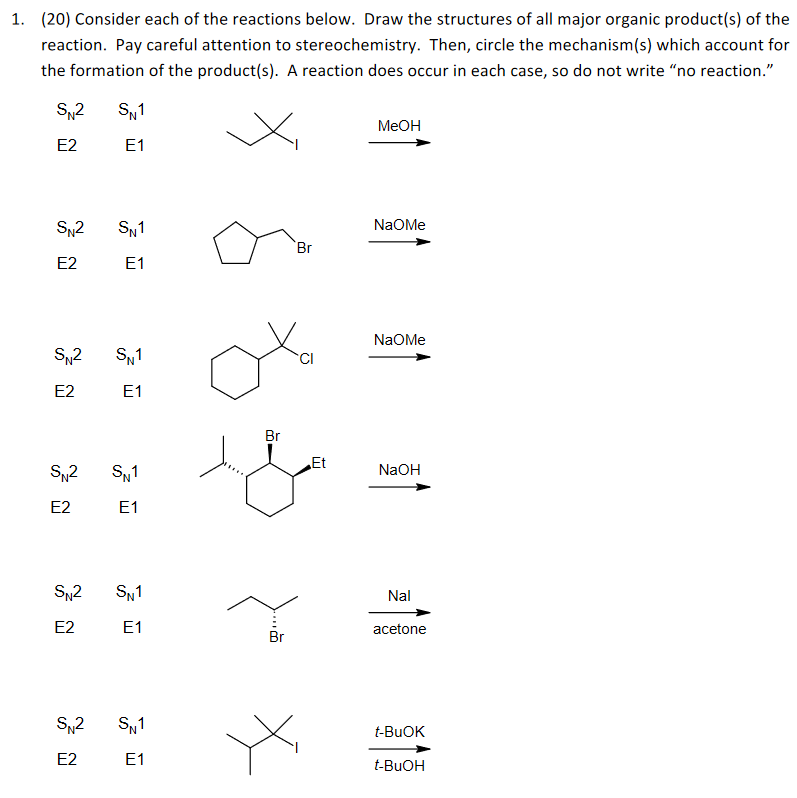 Solved 1. (20) Consider each of the reactions below. Draw | Chegg.com