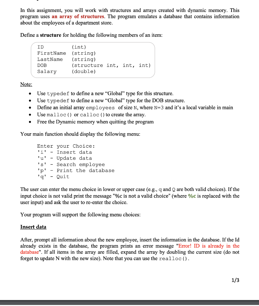 Solved write this In C!! NOTE: You must implement a | Chegg.com