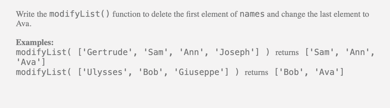 Solved Write the modifyList() function to delete the first | Chegg.com