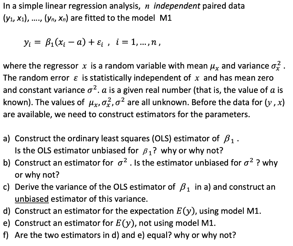 Solved In a simple linear regression analysis, n independent | Chegg.com
