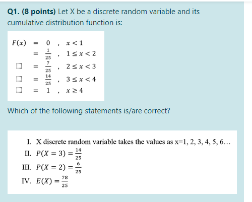 Solved Q1. (8 points) Let X be a discrete random variable | Chegg.com