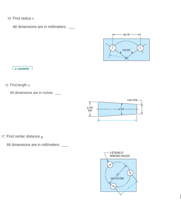 Solved 19. Find radius r. All dimensions are in millimeters. | Chegg.com