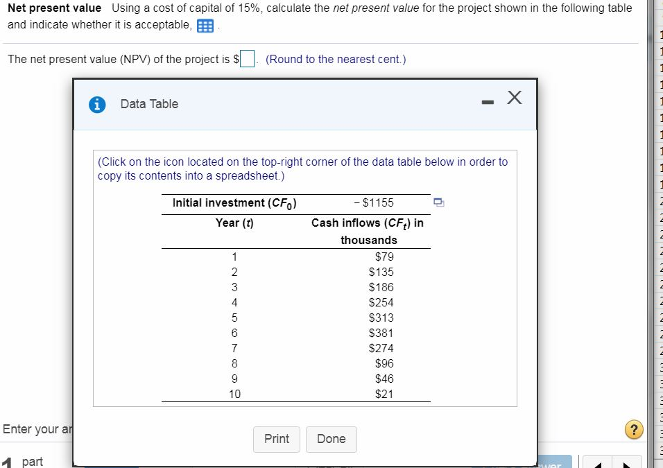 Solved Net present value Using a cost of capital of 15%, | Chegg.com