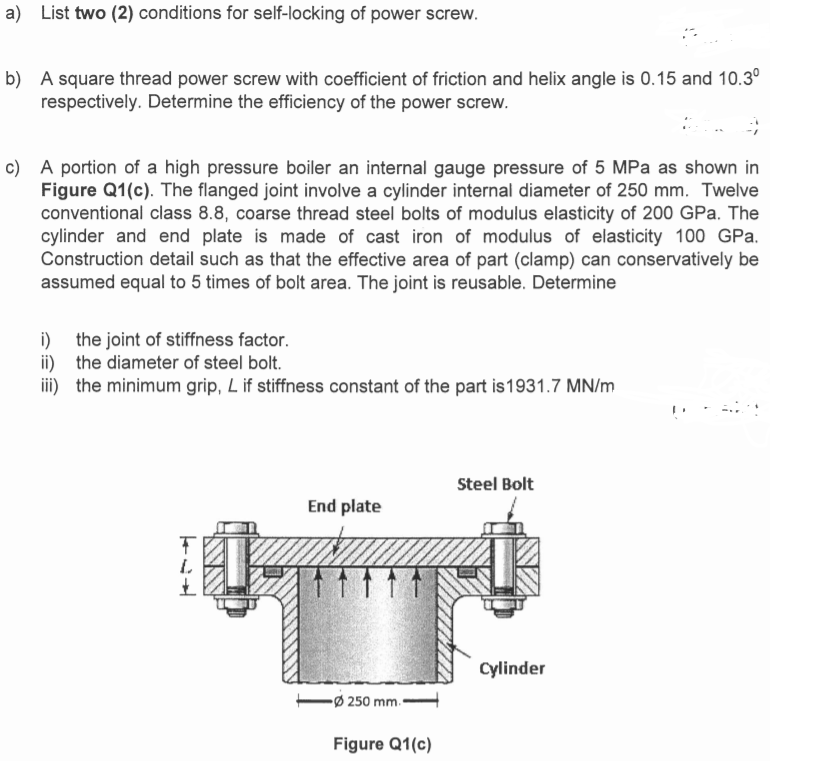 Solved a) List two (2) conditions for self-locking of power | Chegg.com