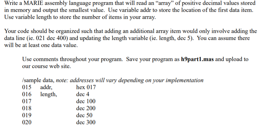 Solved Write A Marie Assembly Language Program That Will