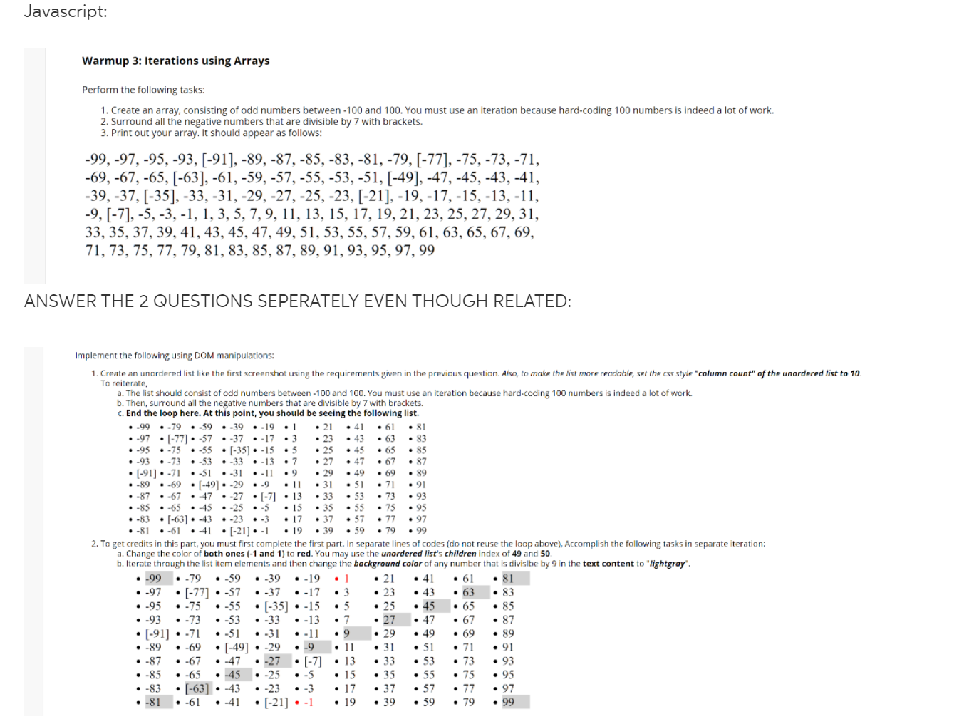Solved Javascript: Warmup 3: Iterations using Arrays Perform | Chegg.com
