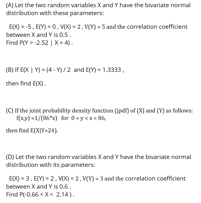 Solved (A) Let the two random variables X and Y have the | Chegg.com