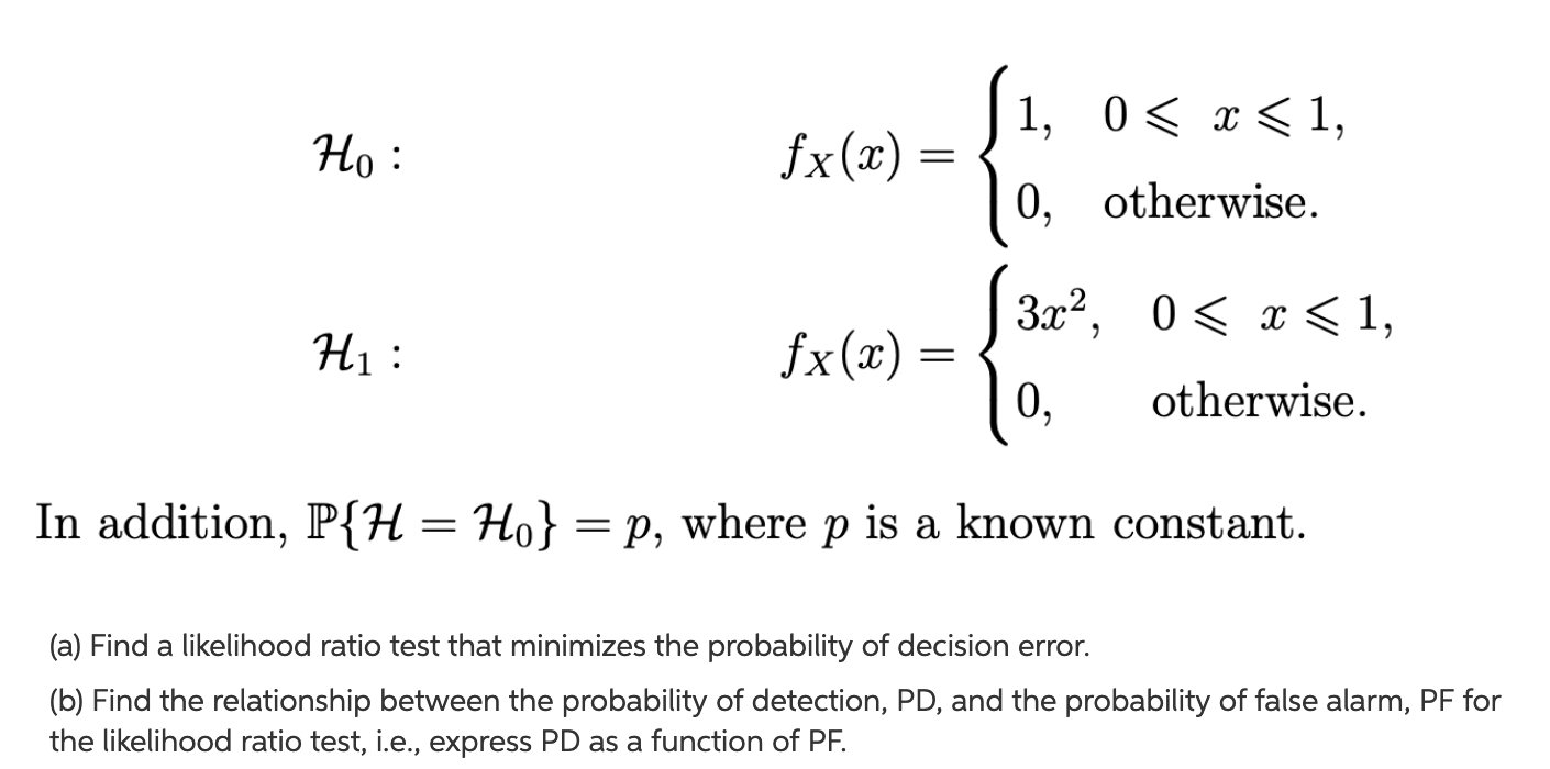 The Two Hypotheses About The Probability Density Fx 