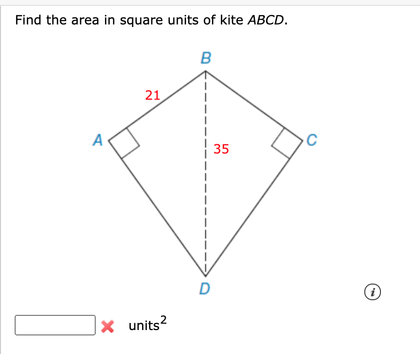 Solved Find The Area In Square Units Of Kite Abcd. B 21 A 