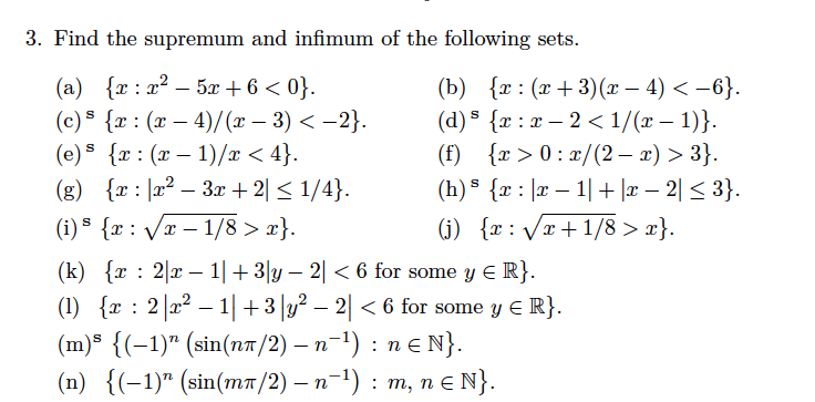 Solved 3. Find the supremum and infimum of the following | Chegg.com