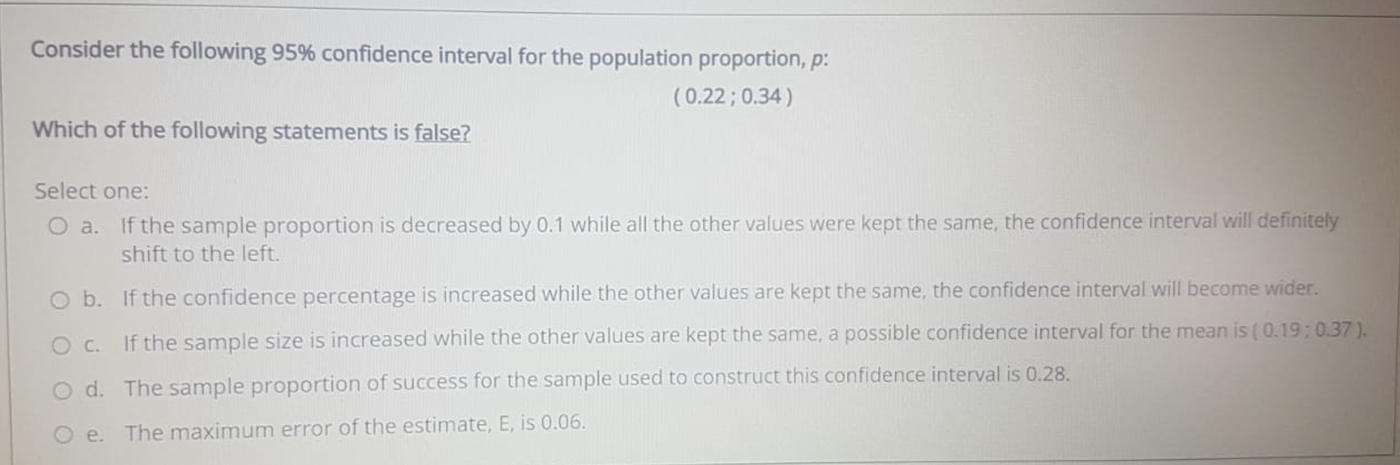 Solved Consider the following 95% confidence interval for | Chegg.com
