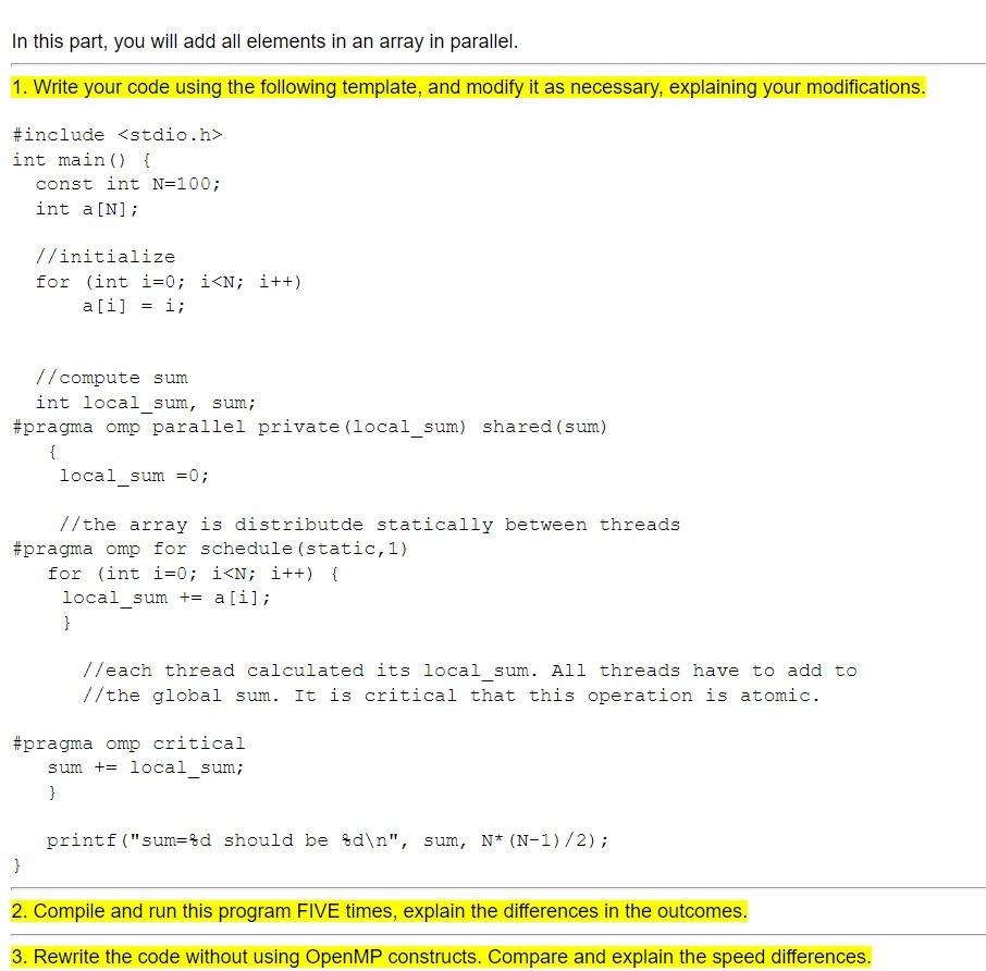 Solved In this part, you will add all elements in an array | Chegg.com