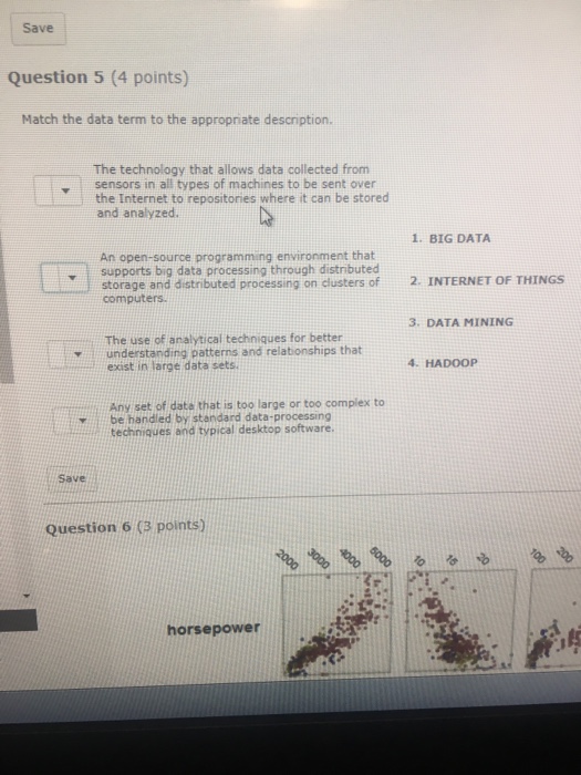 Solved Save Question 5 (4 points) Match the data term to the | Chegg.com