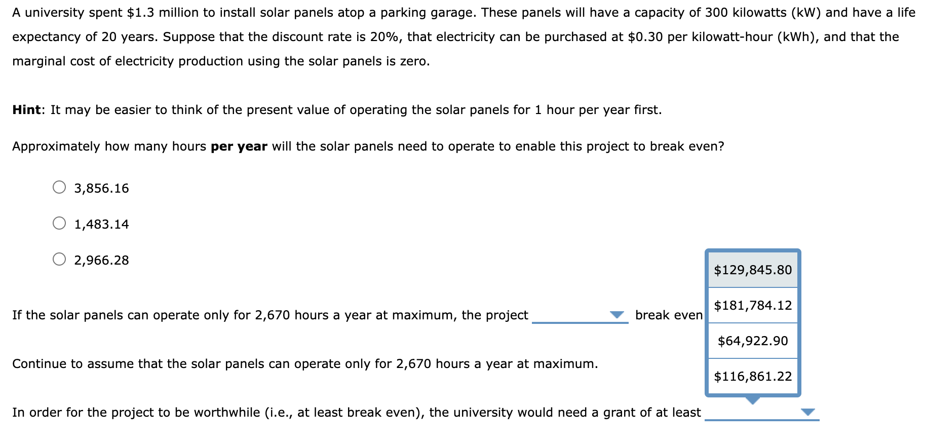 Solved A university spent $1.3 million to install solar | Chegg.com