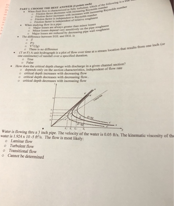 Solved PART LCHOOSE THE BEST ANSWER (4 po .When fluid flow | Chegg.com