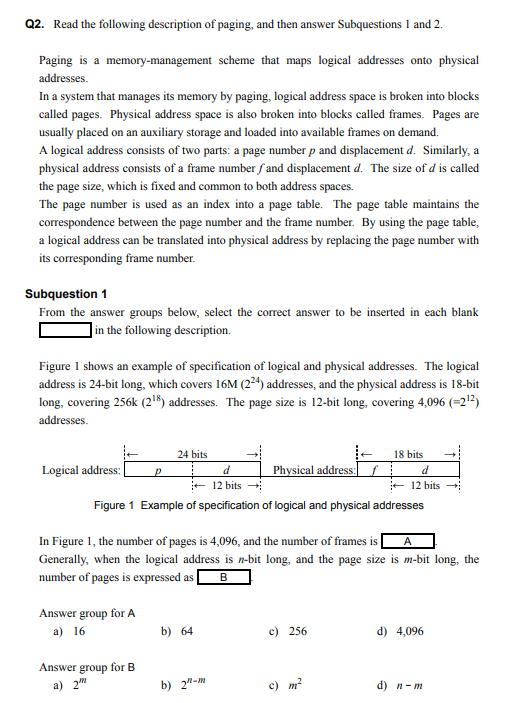 Solved Q2. Read the following description of paging, and | Chegg.com