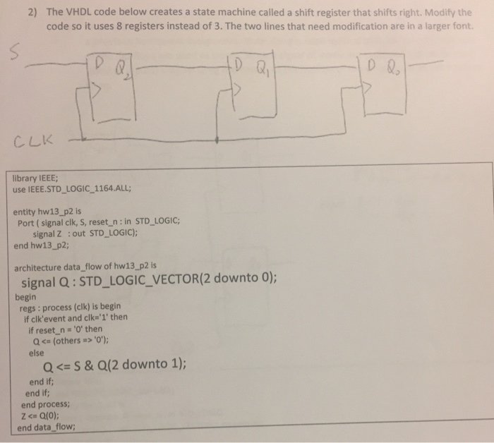 Solved The VHDL code below creates a state machine called a | Chegg.com