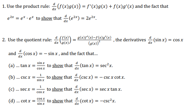 Solved 1. Use the product rule: a (f(x)g(x)) = f'(x)g(x) + | Chegg.com