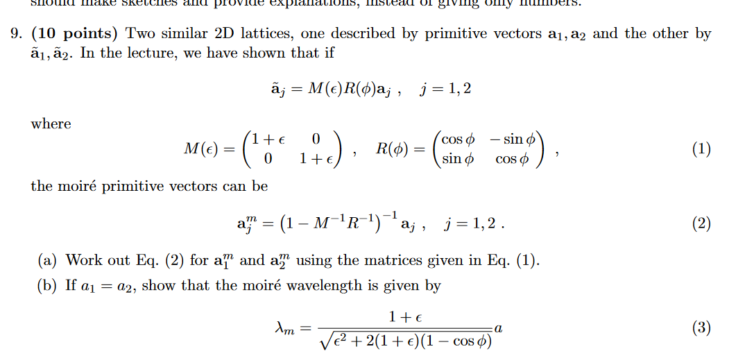 Solved (10 points) Two similar 2D lattices, one described by | Chegg.com