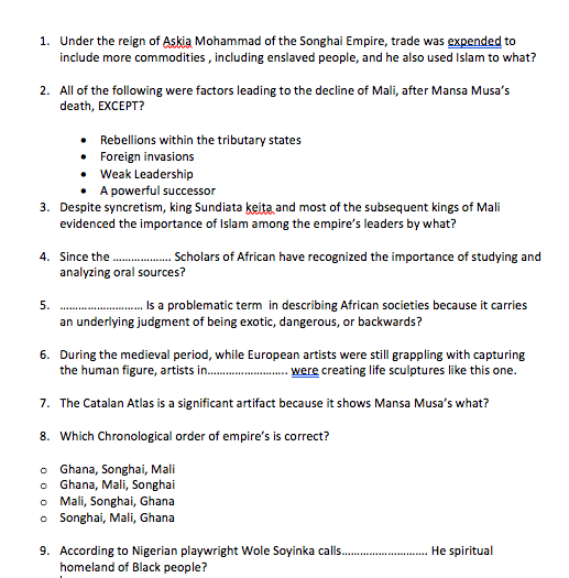 1. Under the reign of Askia Mohammad of the Songhai | Chegg.com