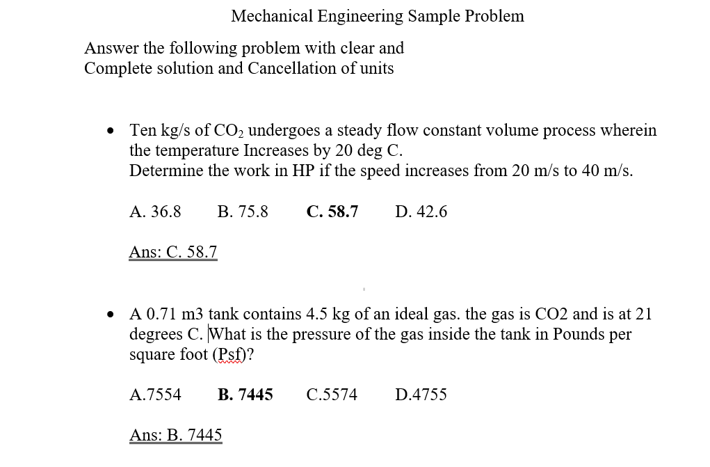 Solved Mechanical Engineering Sample Problem Answer the | Chegg.com