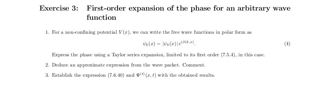 Solved Exercise 3: First-order expansion of the phase for an | Chegg.com